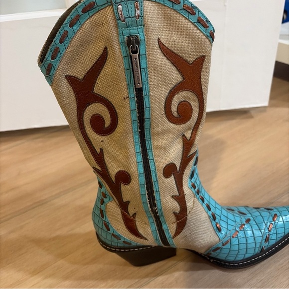 Donald J. Pliner Turquoise Mother of Pearl Cowboy Boots Western Rodeo Womens 9M - Picture 10 of 12